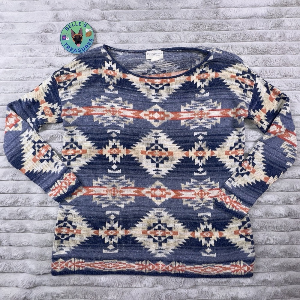 Denim Supply‎ Ralph Lauren Womens Small Cotton Knit Aztec Oversized Sweater VTG